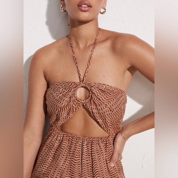 Faithful the Brand Malaika Cutout Ed Linen Halter-Neck Jumpsuit - Size 2 - Picture 3 of 6